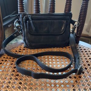 Anthropologie RPS Rock Paper Scissors Black Cross Body Bag Purse Genuine Leather
